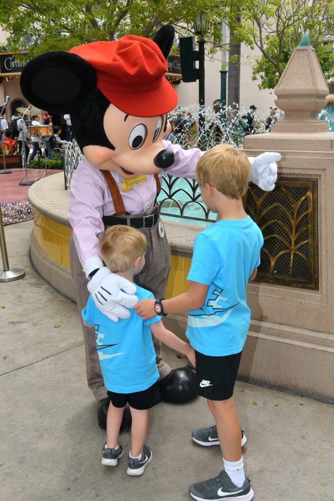 Mickey Mouse meet and greet where we saved money by flying and staying for free