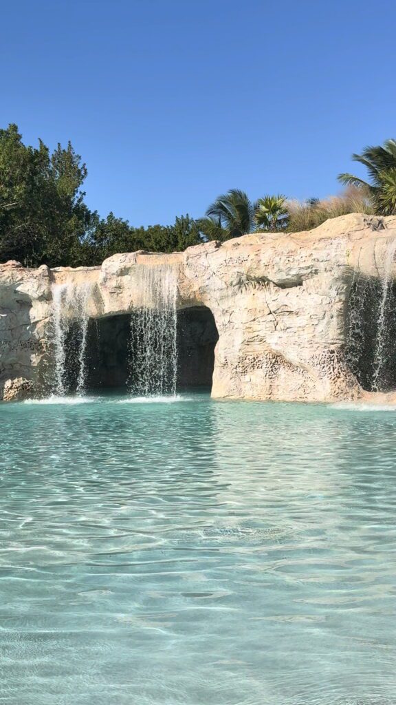 the waterfalls at the Grand Hyatt Baha Mar cliff jumping pool
