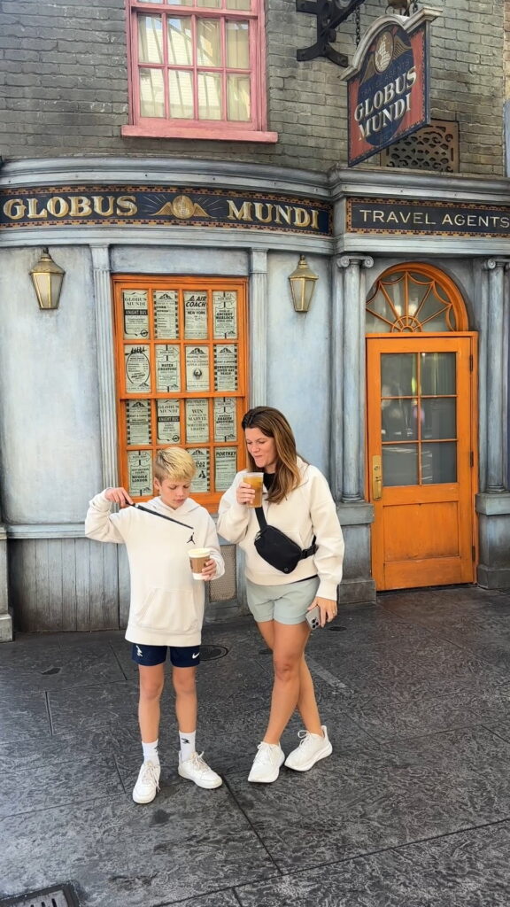 Drinking butter beers in Diagon Alley at Universal Studios 